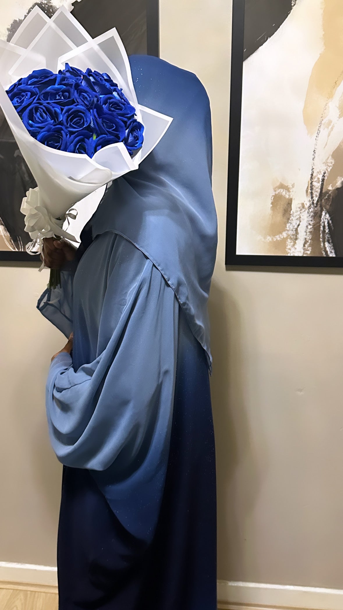 blue ombre glitter abaya