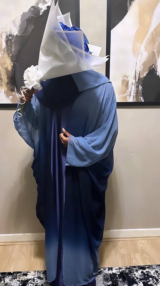 blue ombre glitter abaya