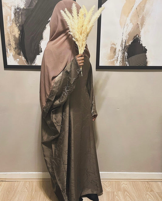 taupe jacquard batwing abaya