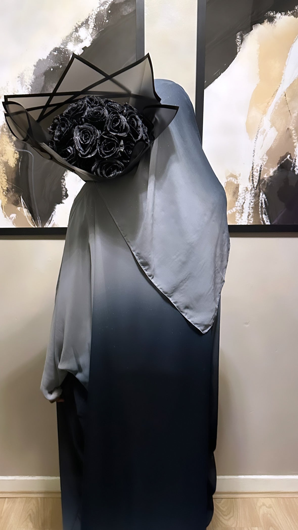 grey ombre glitter abaya