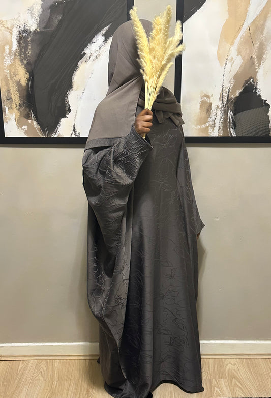 charcoal jacquard batwing abaya