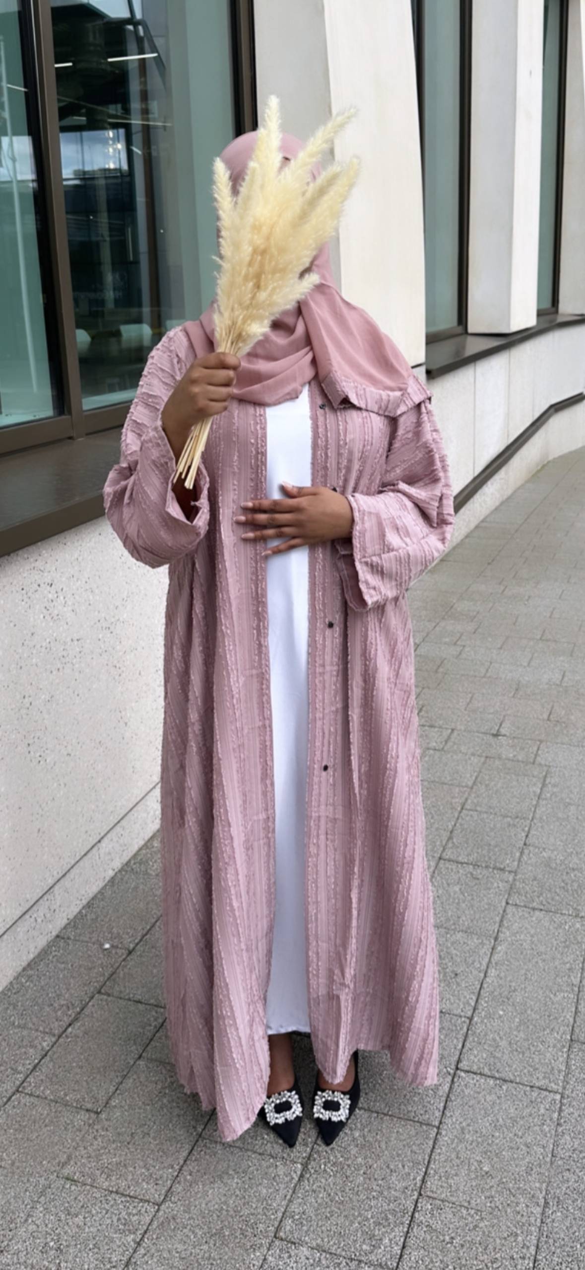 coral stripe abaya