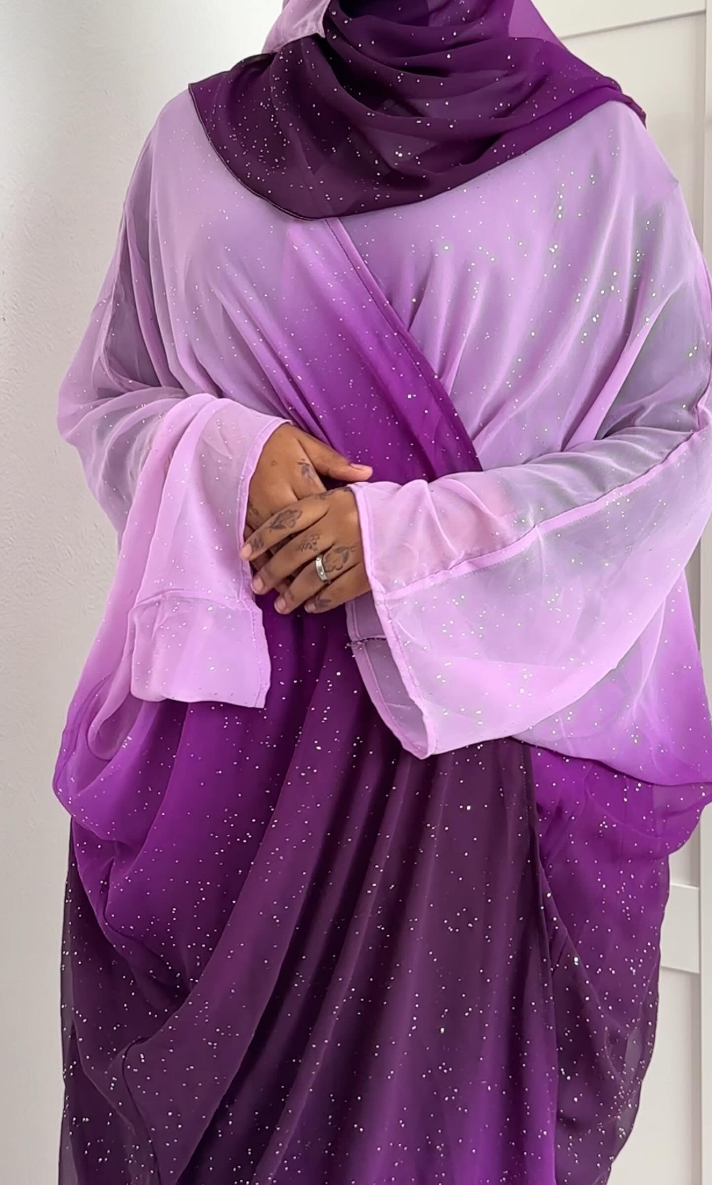 lilac ombre glitter abaya