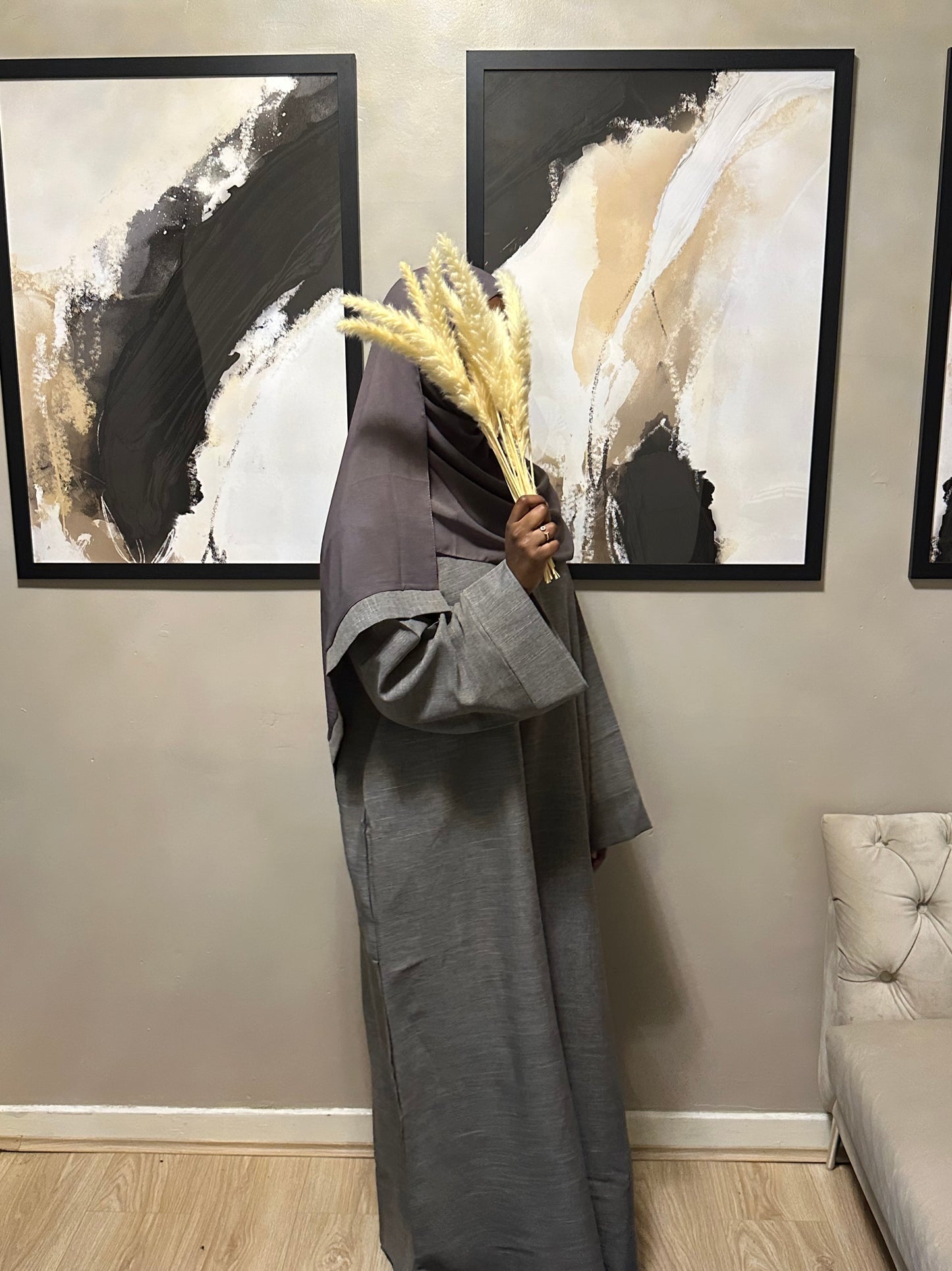 charcoal linen abaya