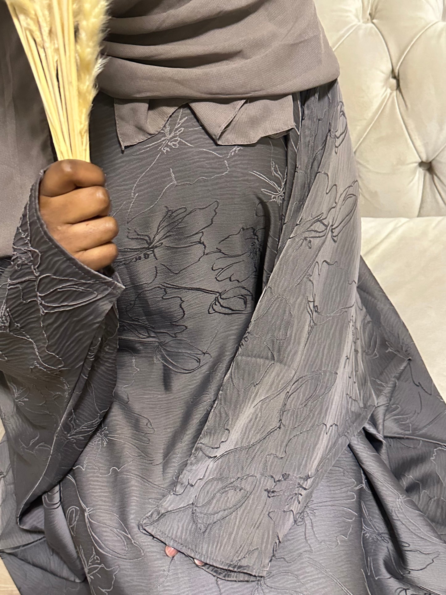 charcoal jacquard batwing abaya