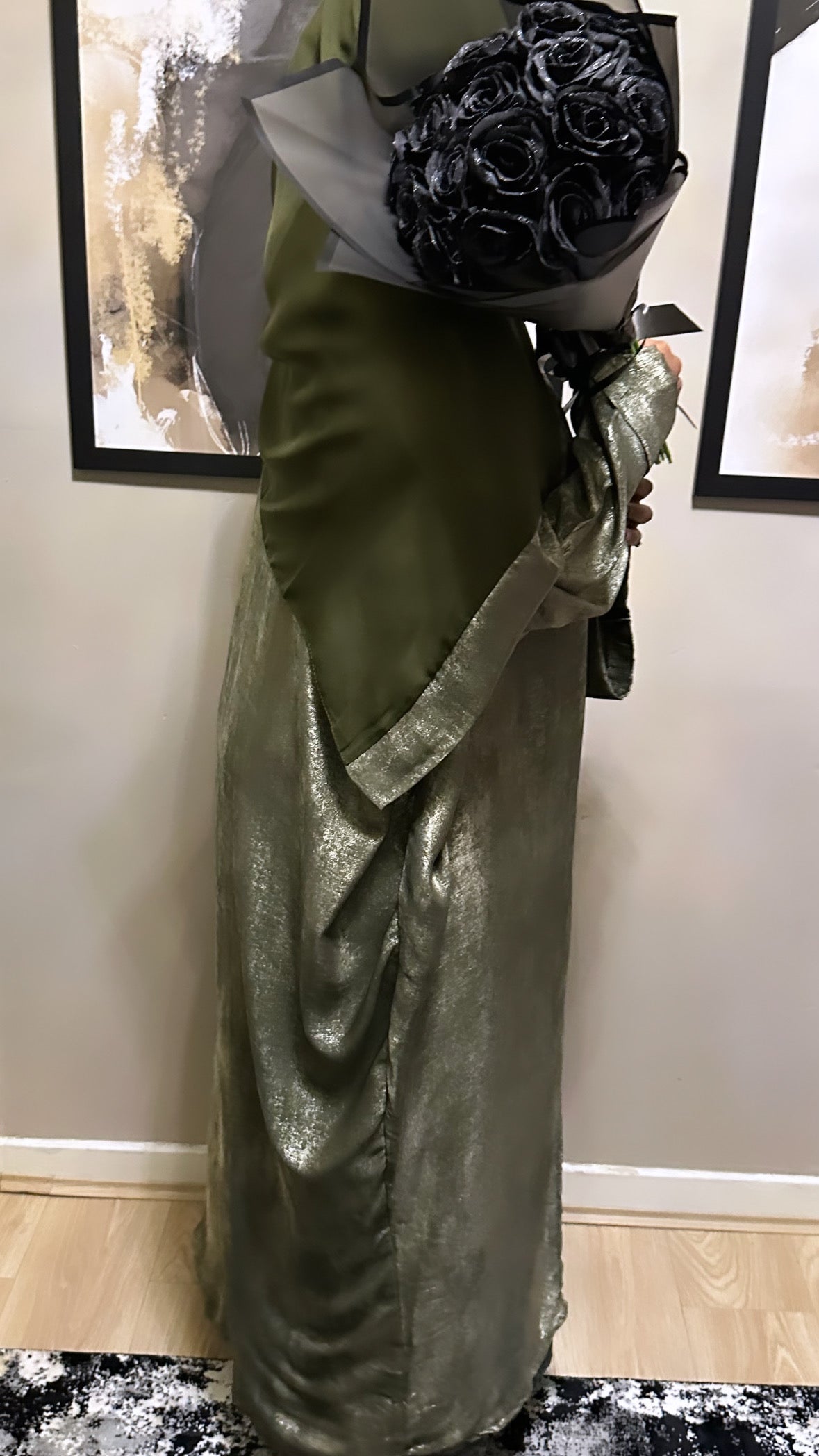 olive metallic abaya