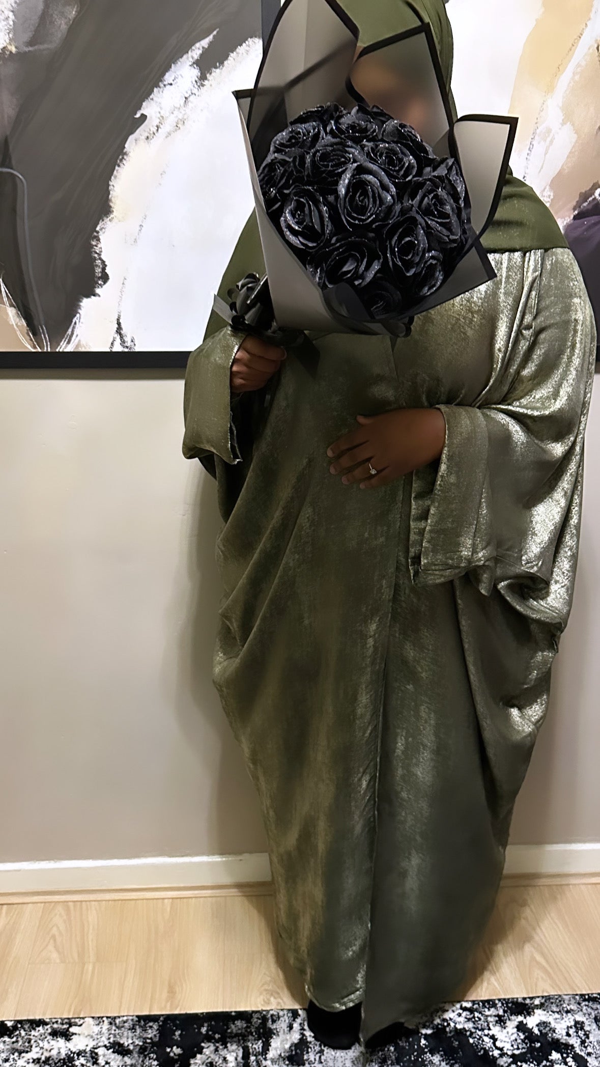 olive metallic abaya