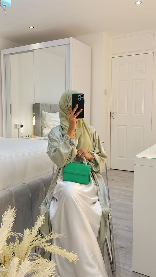 sage satin abaya