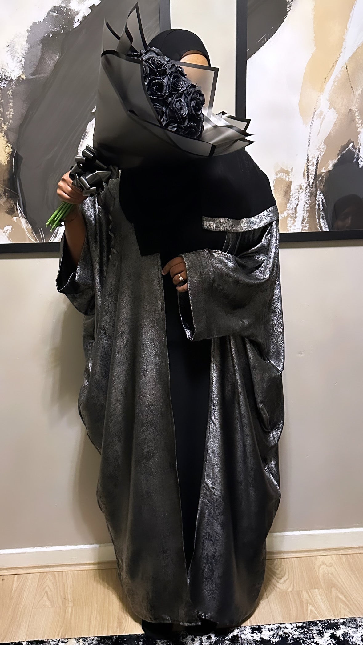 silver metallic abaya