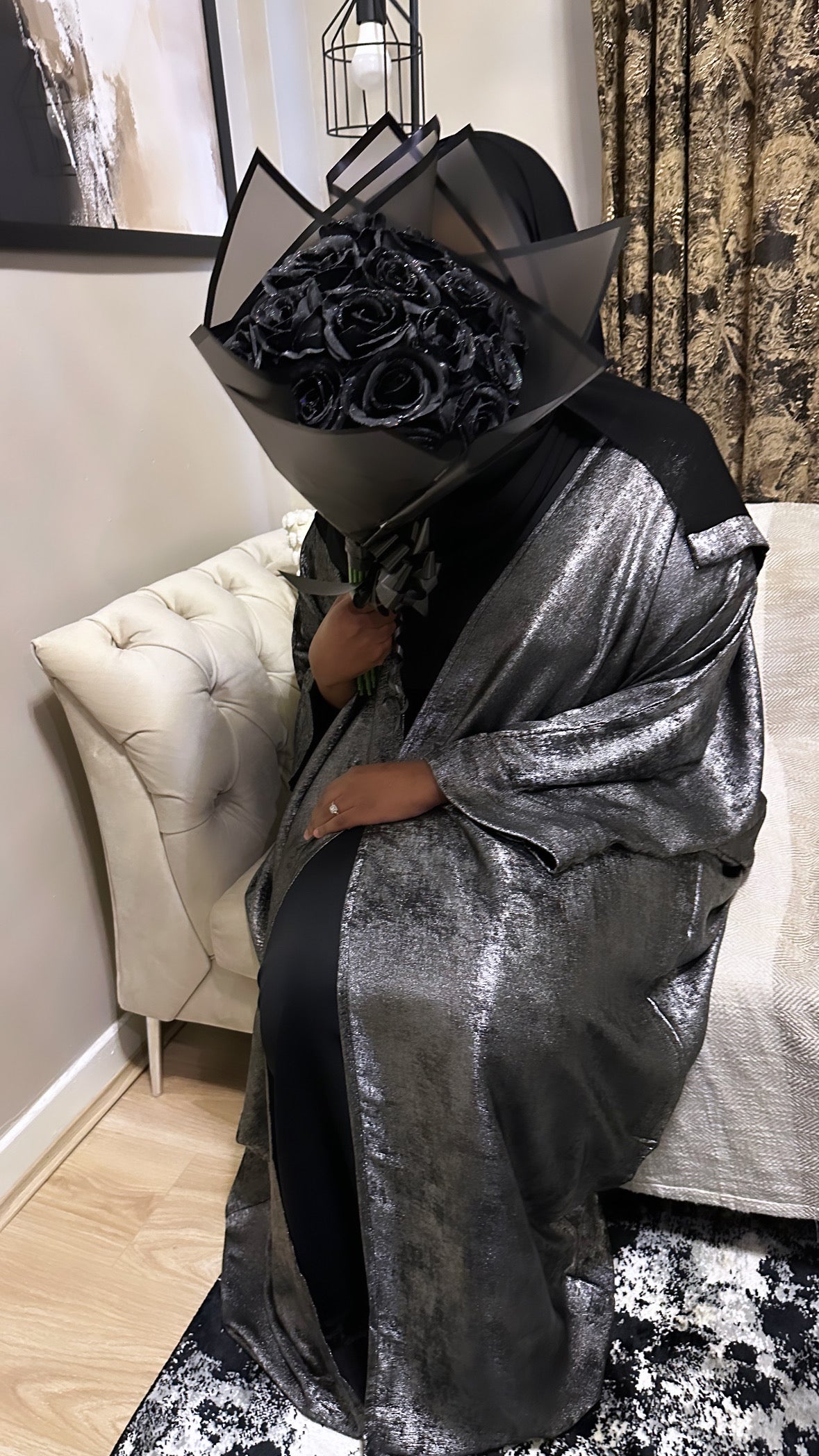 silver metallic abaya