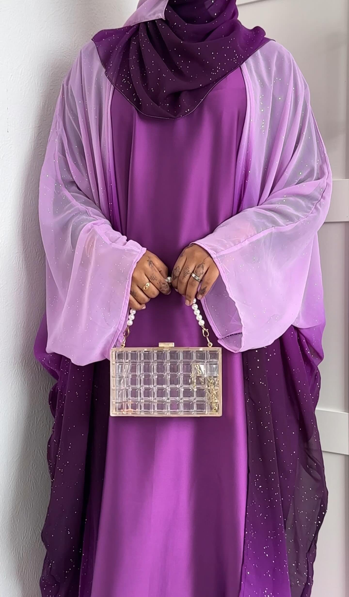 lilac ombre glitter abaya