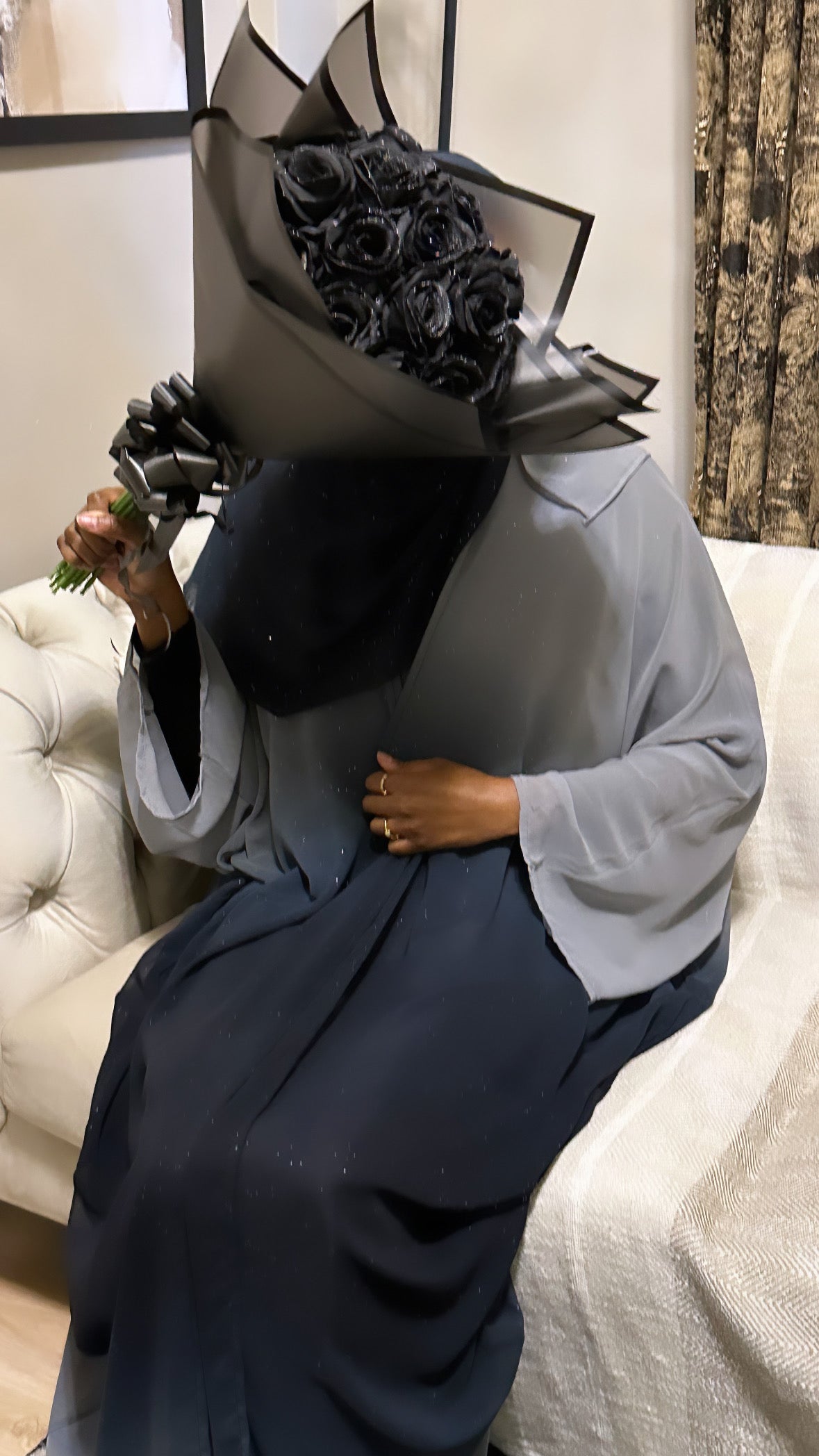 grey ombre glitter abaya