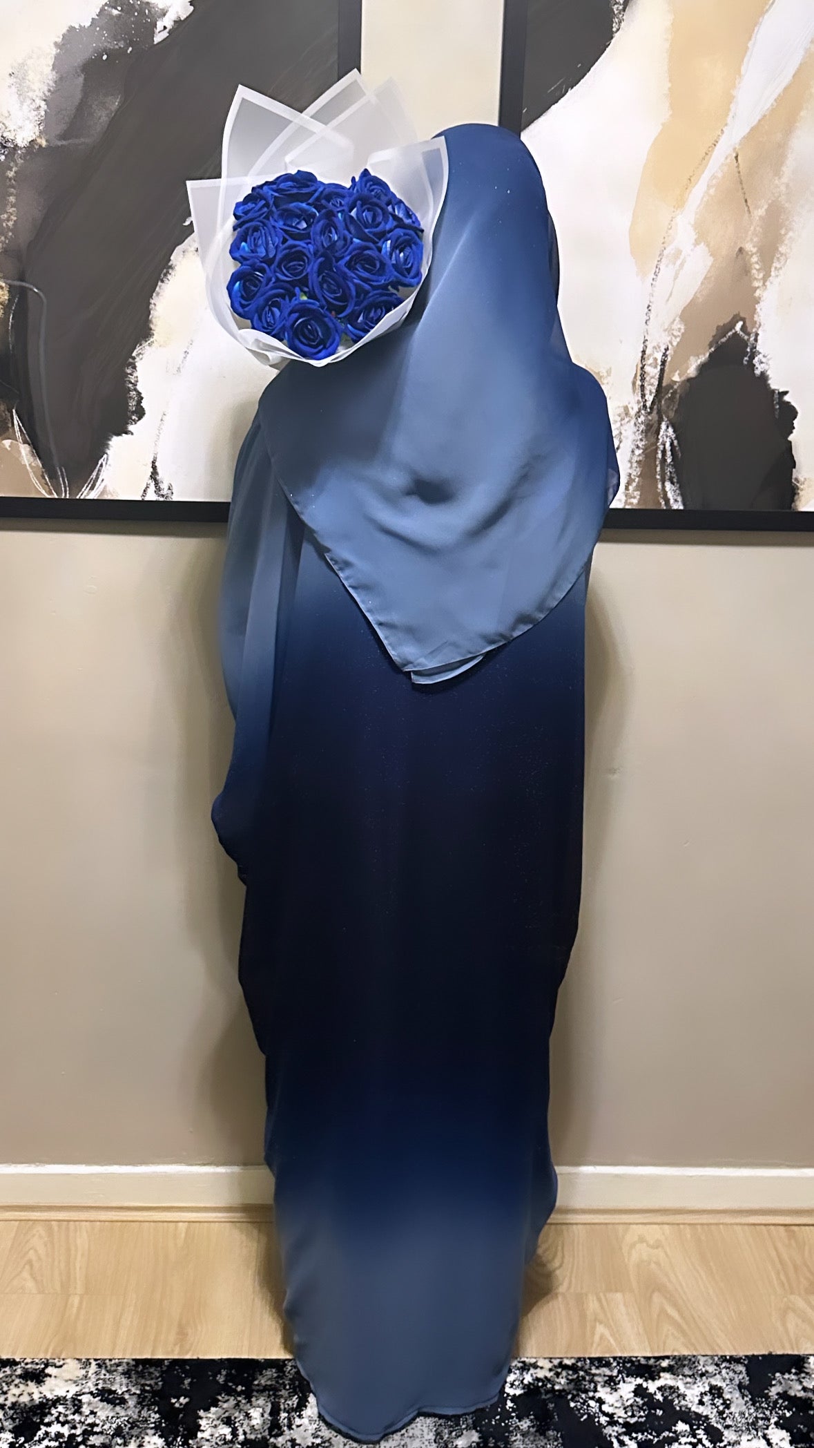 blue ombre glitter abaya