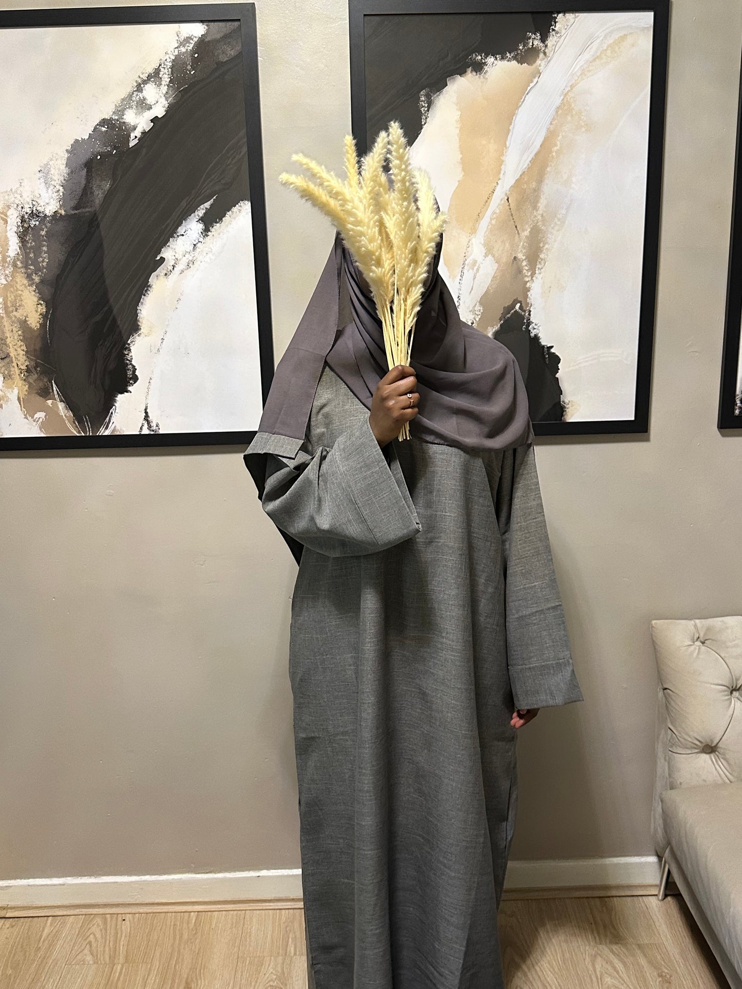 charcoal linen abaya