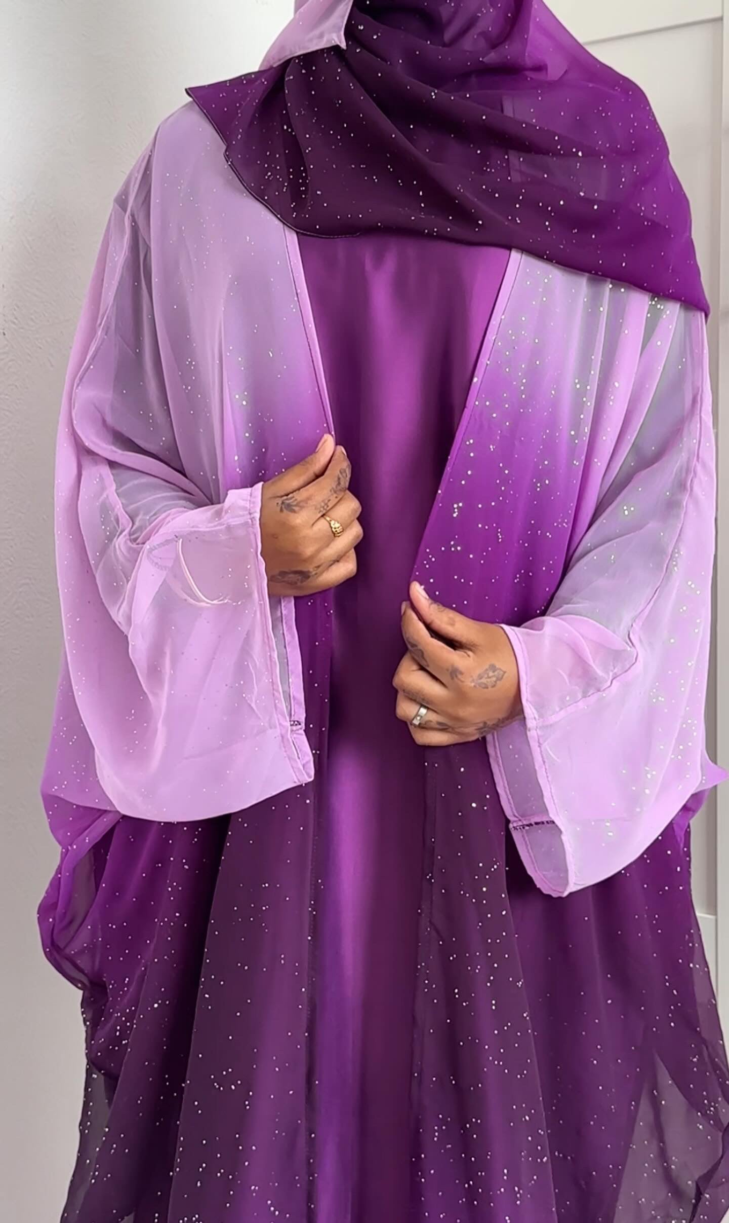 lilac ombre glitter abaya