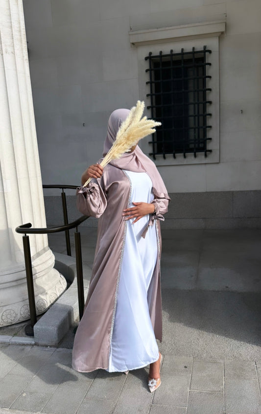 caramel satin abaya